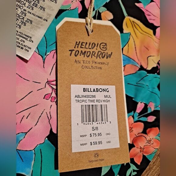 Billabong Maui Rider Tropic Time Bottom Sz S/8 Reversable High Waist - Picture 6 of 8